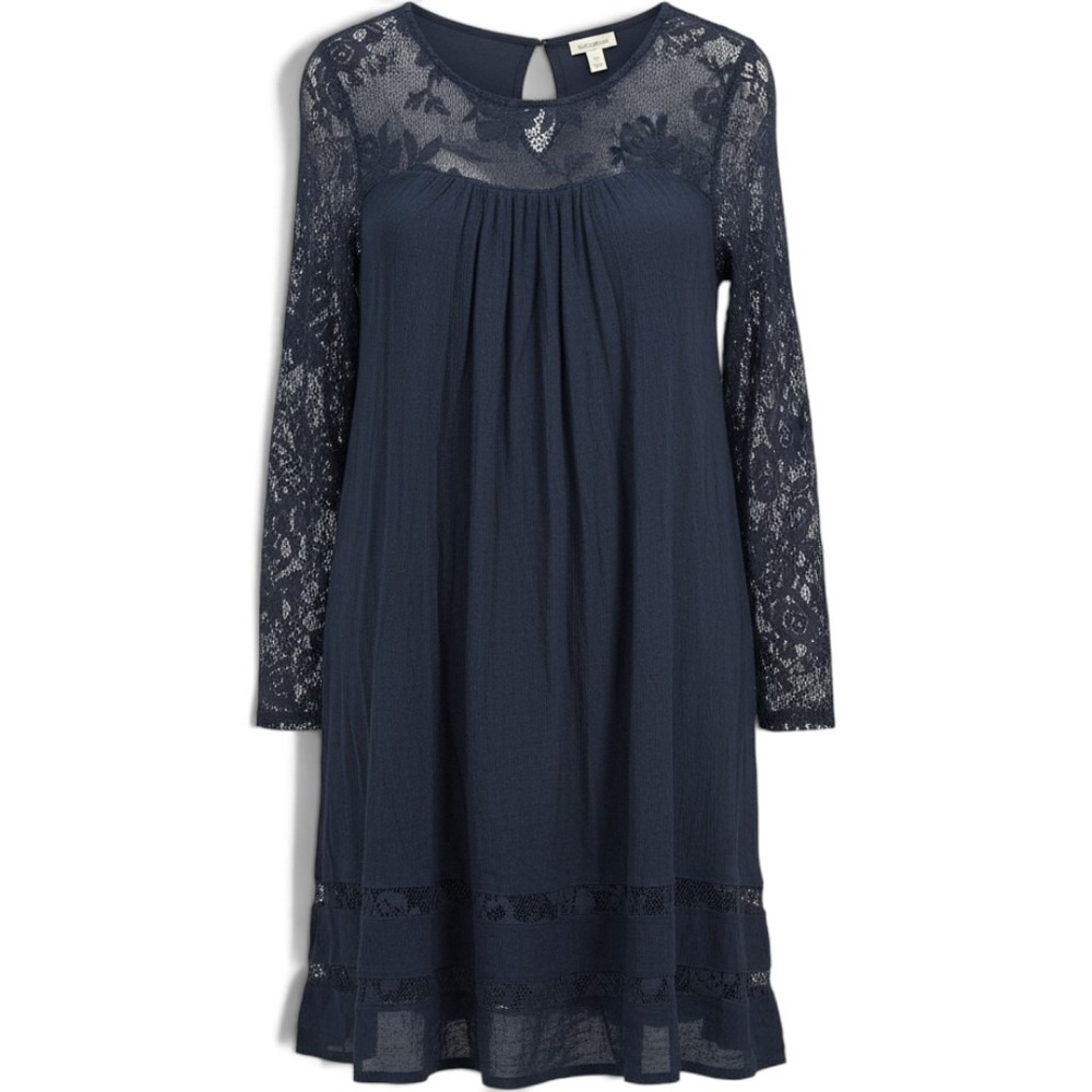Sundance Dress Womens Medium Boho Lace Trim Long Sleeve Navy Blue EUC